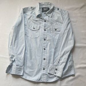 BKE embroidered Light Blue Striped Cotton Shirt slim fit men L